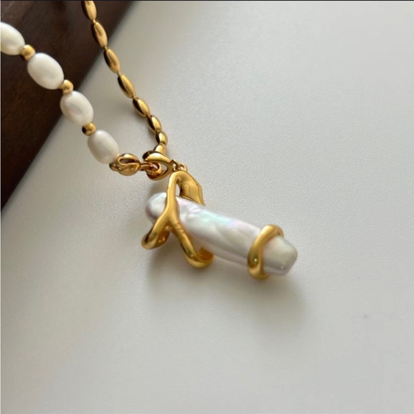 Jewelry - Gold Pearl Chain Necklace, 18k Gold and 925 Sterling Silver